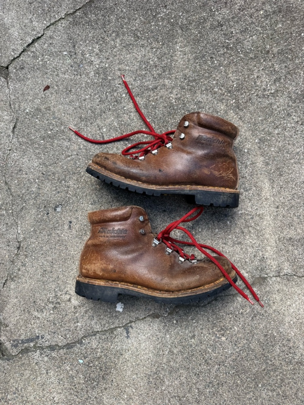 Vintage Raichle Swiss Mountaineering Hiking Boots Leather Vibram Sole Mens 7.5